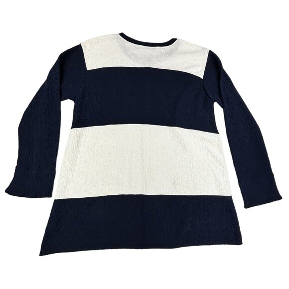 Margaret Winters Cardigan Sweater Women's Sm Navy White Button Pockets Lagenlook - Picture 4 of 8